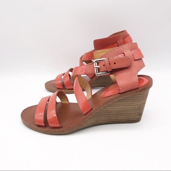 Coach Prue Patent Orange Wedge Sandals‎ Size 5 - Picture 8 of 11
